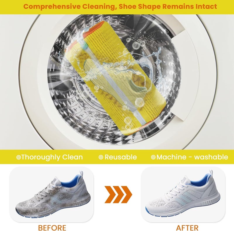 ADEHMDA 2Pcs Shoe Washing Machine Bag, Sneaker Laundry Bag for Washing Machine, Extra Long and Thick Microfibre Fluff, Reusable for Washer and Dryer (2pcs, Yellow-orange) - Image 5